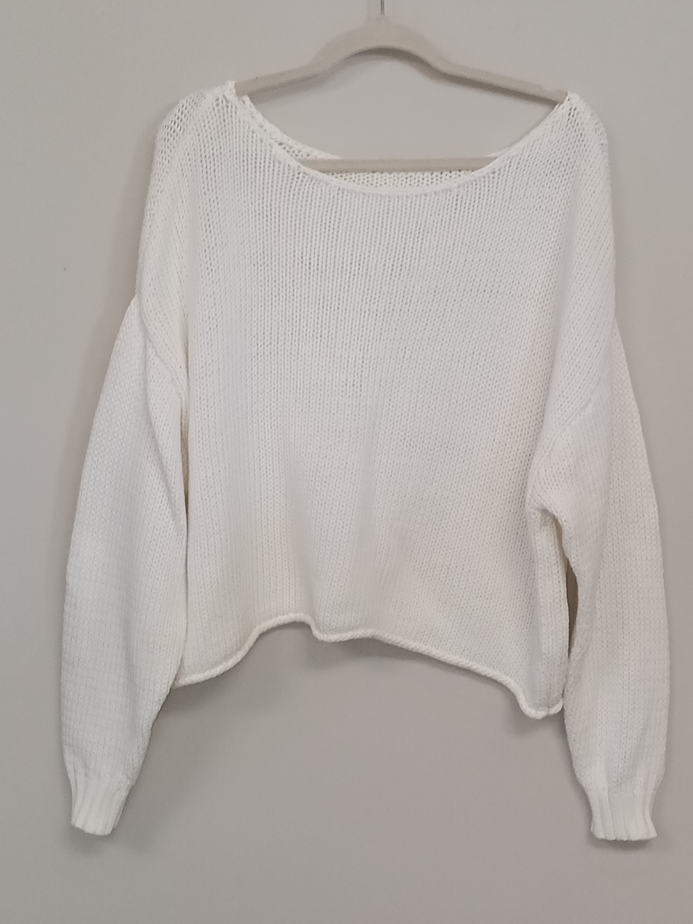 aerie Off Shoulder Open Knit White Pullover Sweater Large Beachy Resort
